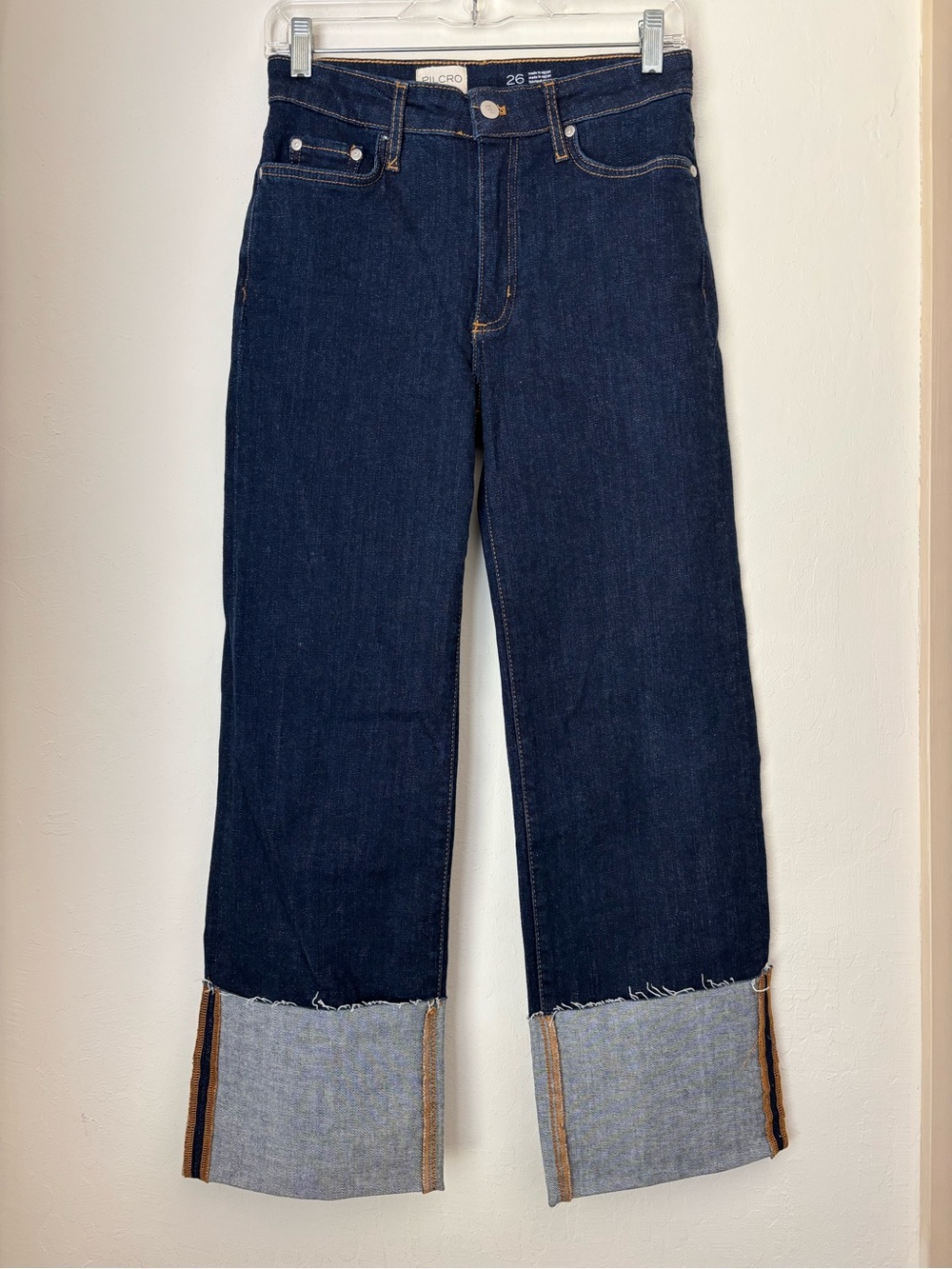 Pilcro Anthropologie Scotty Cuffed High Rise Straight Leg Jeans Size 26 Blue - Picture 2 of 14